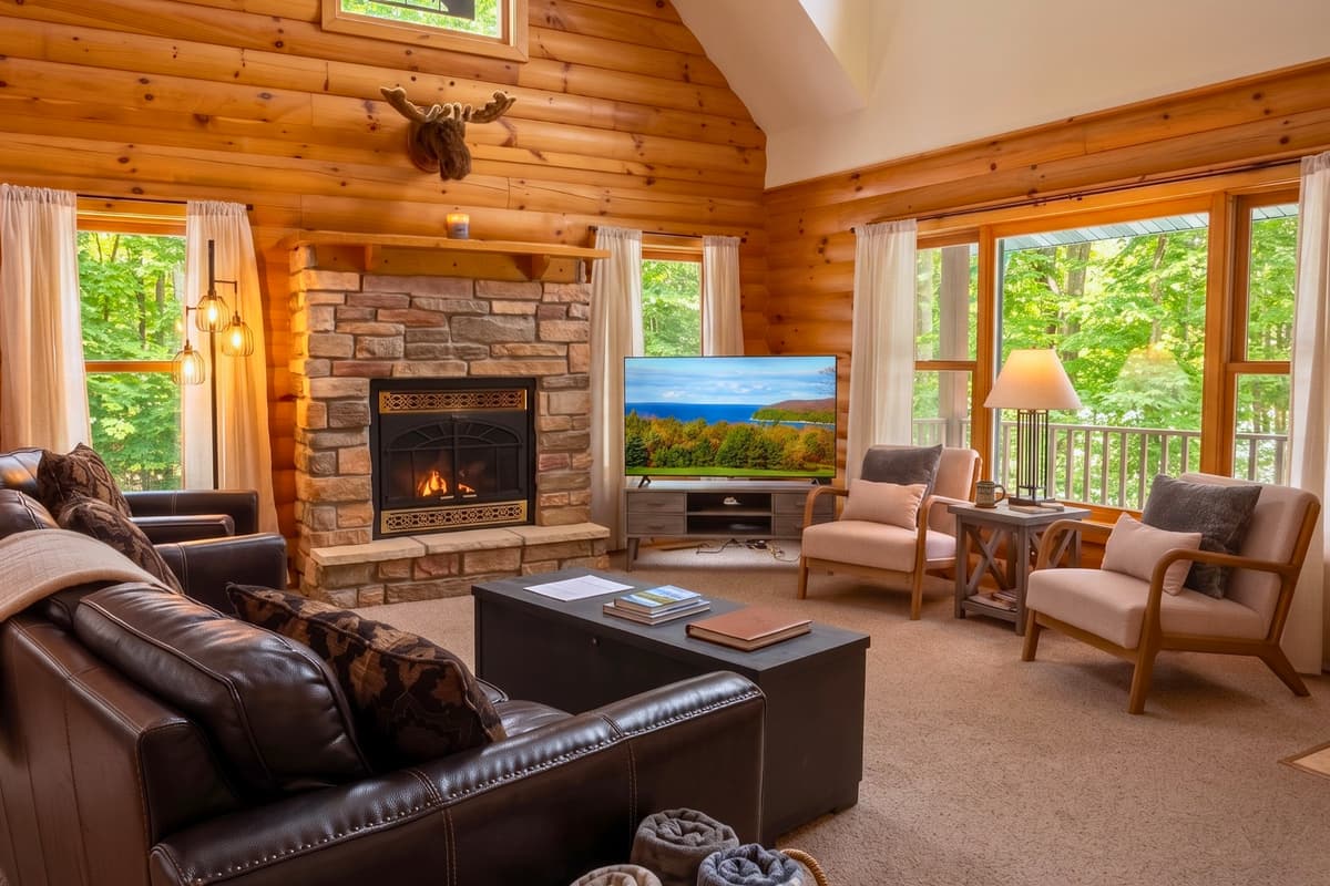 Curl up by the fireplace on cooler evenings or gather comfortably with family and friends.