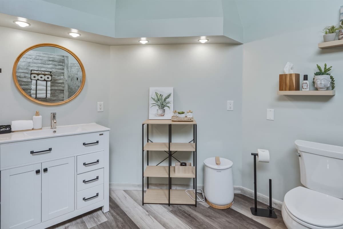 Modern bathroom featuring clean, bright, and functional design, offering a refreshing space to start or end your day.