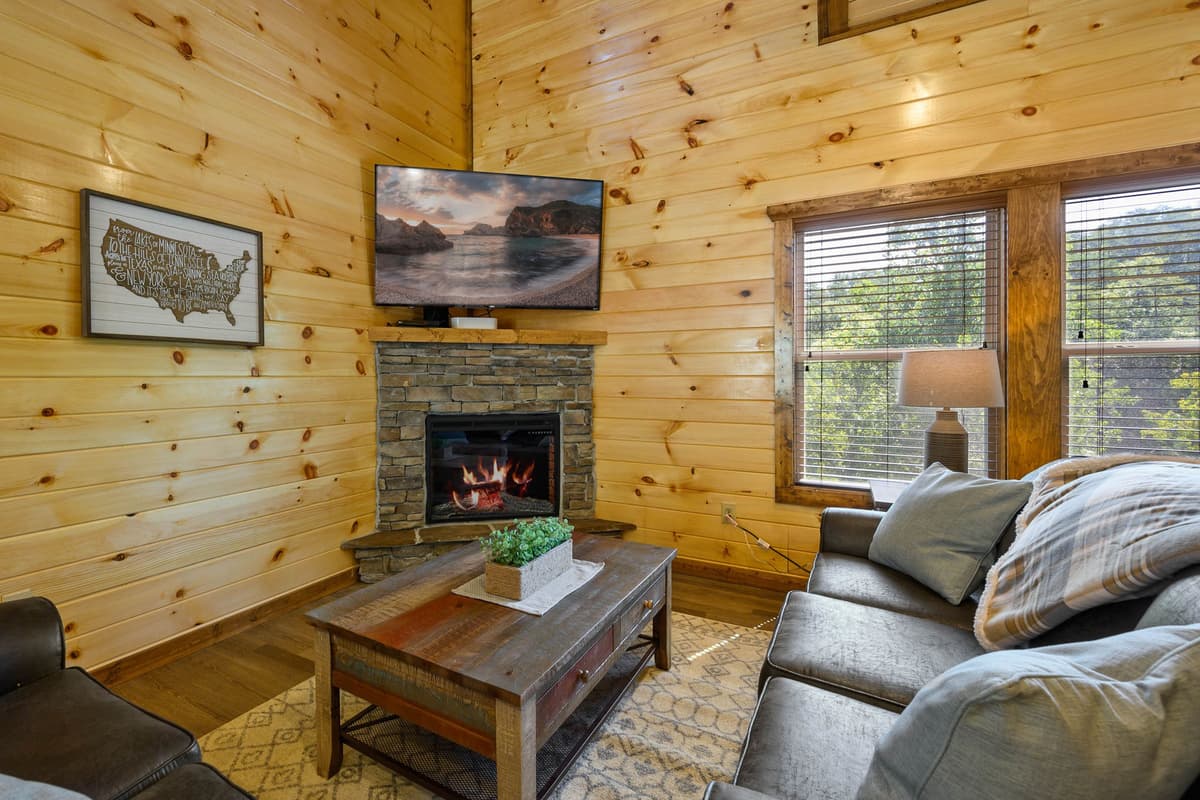 Gather around the fireplace and enjoy the warm, inviting atmosphere.