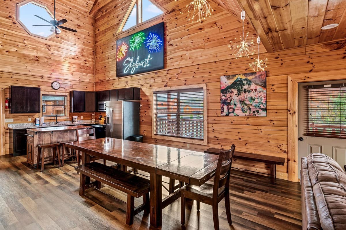 The comfortable setup makes every meal feel like part of the cabin experience.