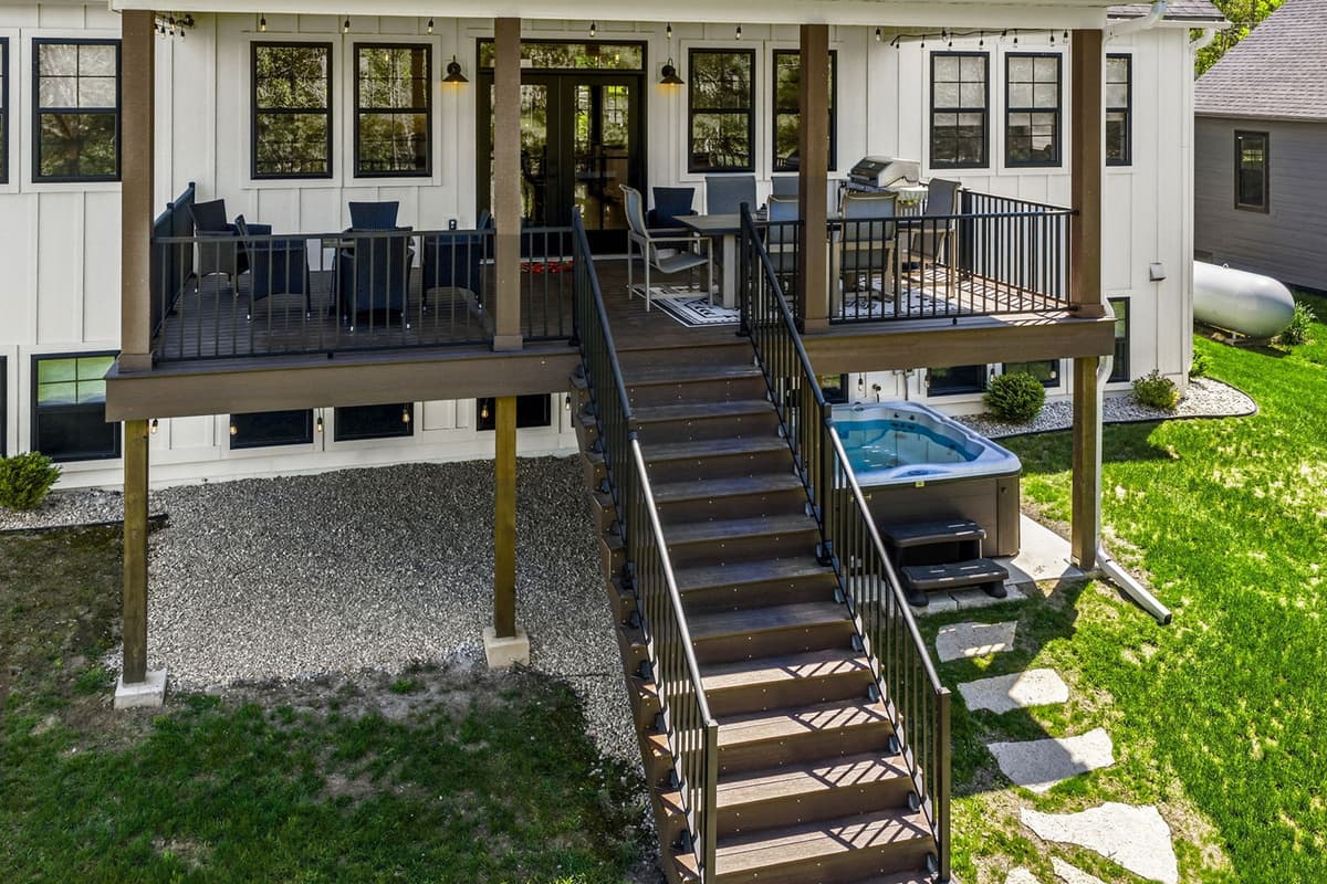 Head down the stairs and you’ll find a relaxing hot tub waiting for you.