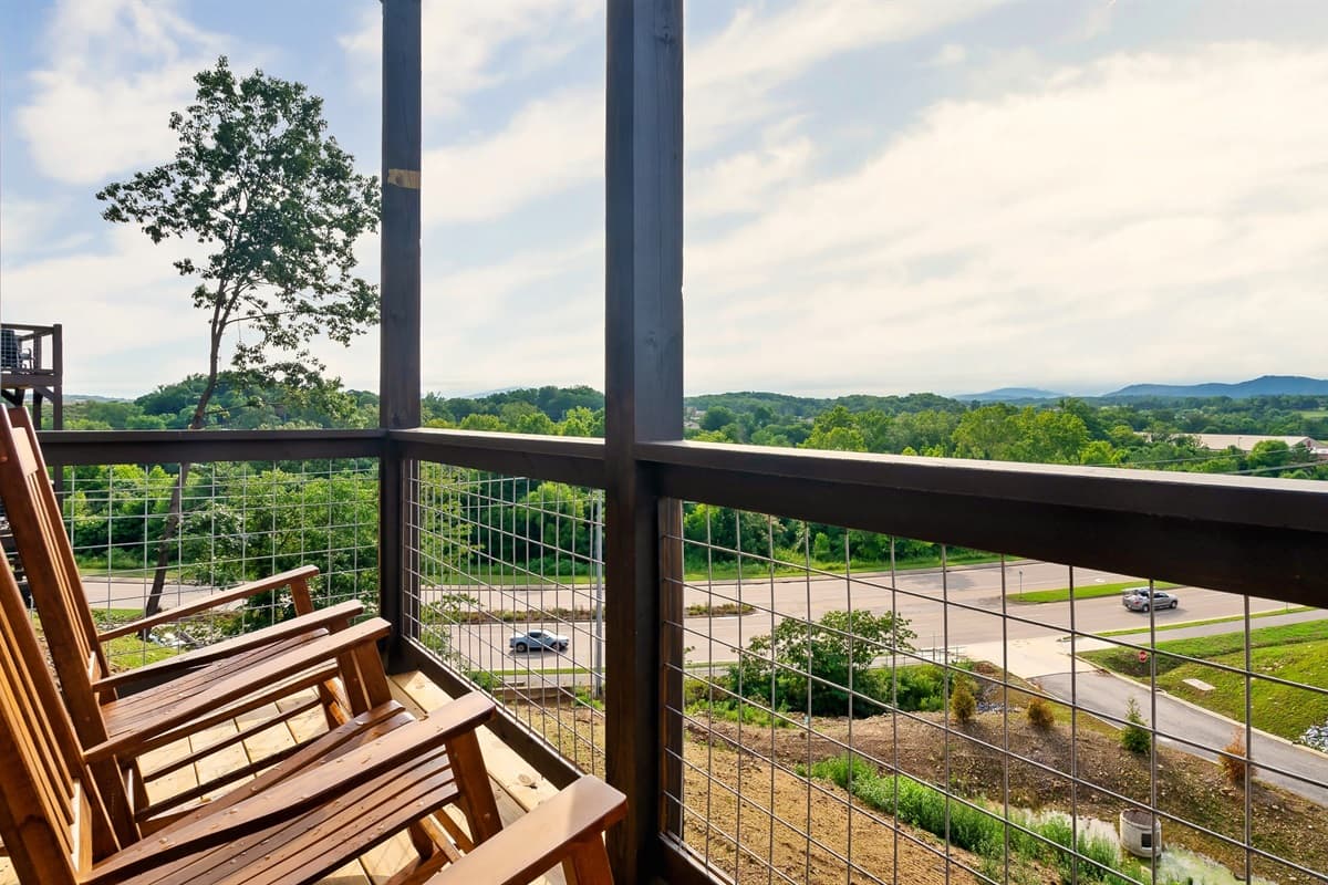 Relax and recharge on the deck of this beautiful cabin.