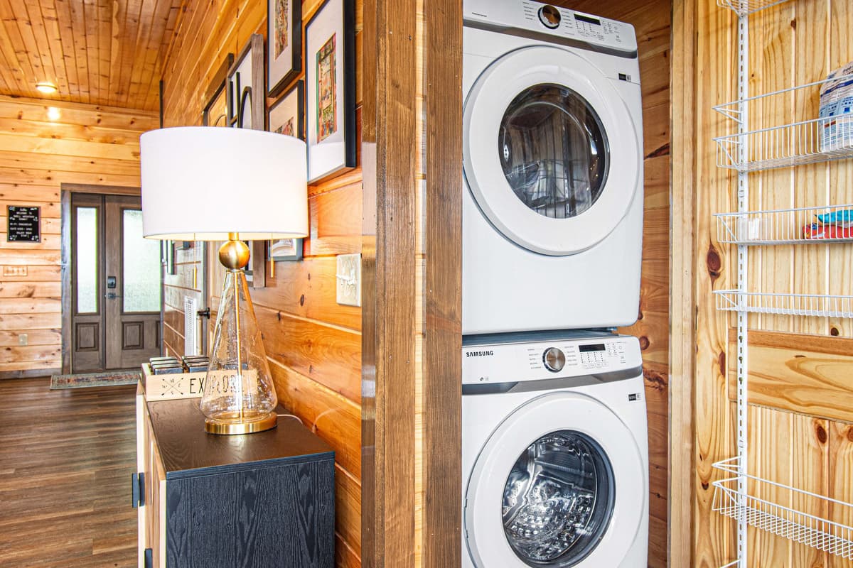 A convenient washer and dryer are available at the cabin, making it easy to keep clothes fresh throughout your stay.
