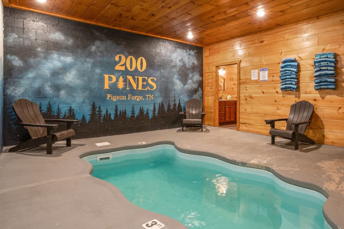 Take a dip any time of year in the cabin’s inviting indoor heated pool!
