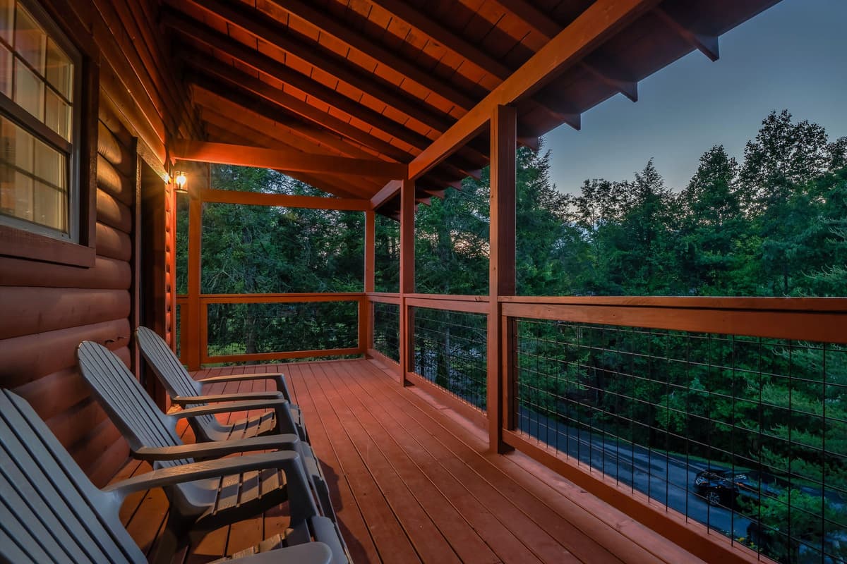 The changing colors create a beautiful backdrop for a peaceful evening at the cabin. Step outside, breathe in the fresh mountain air, and take in the scenery.