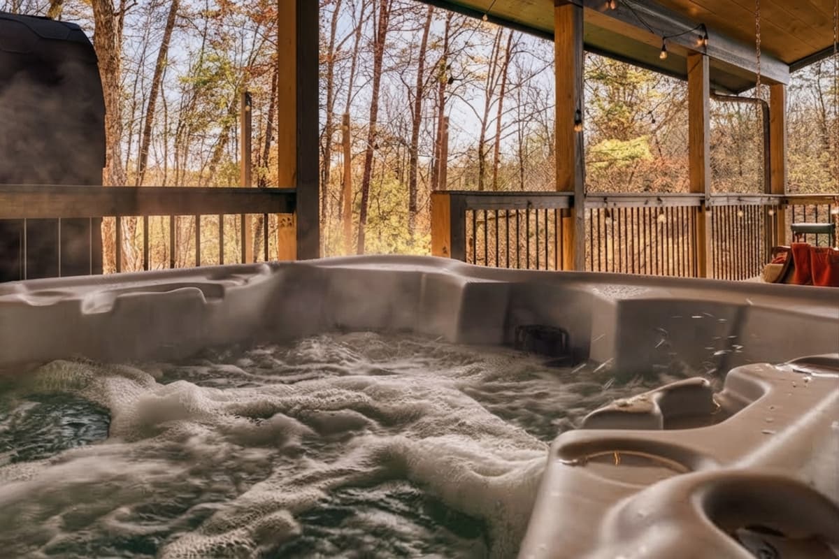Relax in the hot tub while taking in the stunning fall colors of the Smokies.