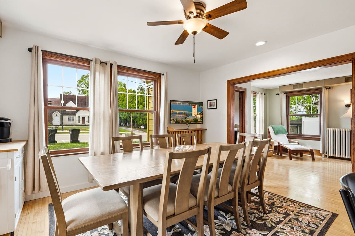 Gather around the spacious dining area, where the table comfortably seats up to eight guests. It’s the perfect spot for family meals, shared conversations, and memorable dinners together.