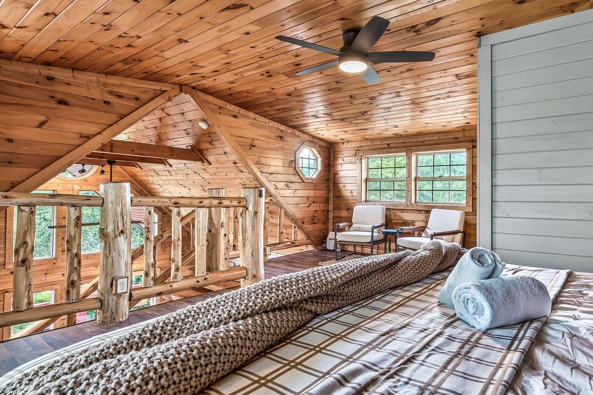 Escape to the cozy loft and settle into a comfortable king bed.