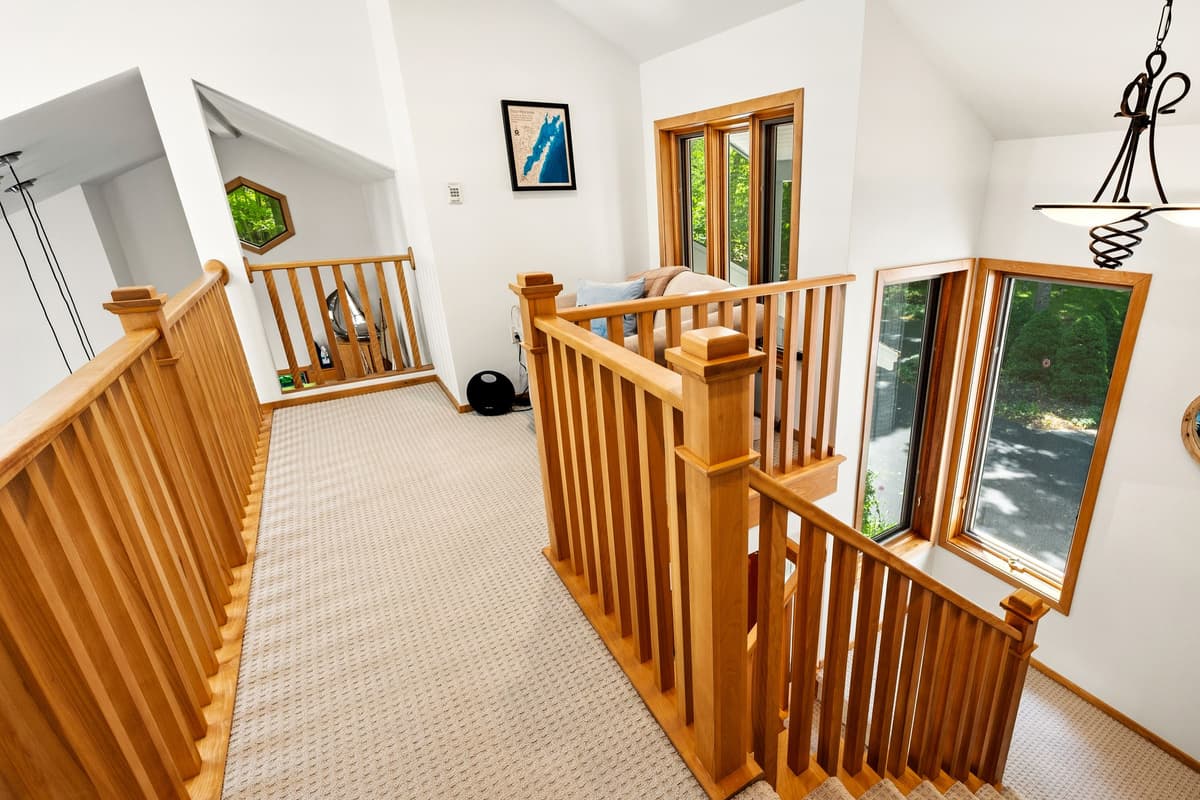 The thoughtfully arranged two-level layout gives guests plenty of room to spread out.
