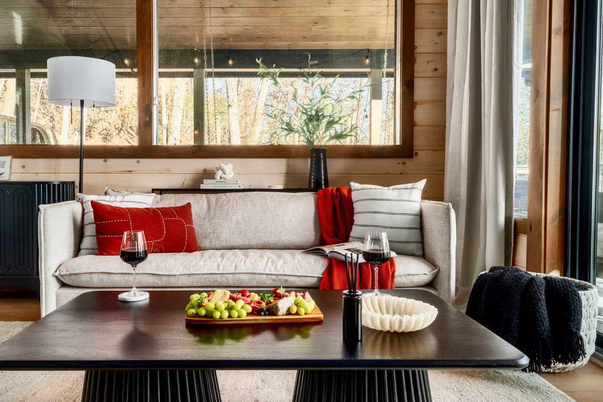 The comfortable sleeper sofa offers a cozy spot to relax during the day and easily transforms into an additional sleeping space at night.