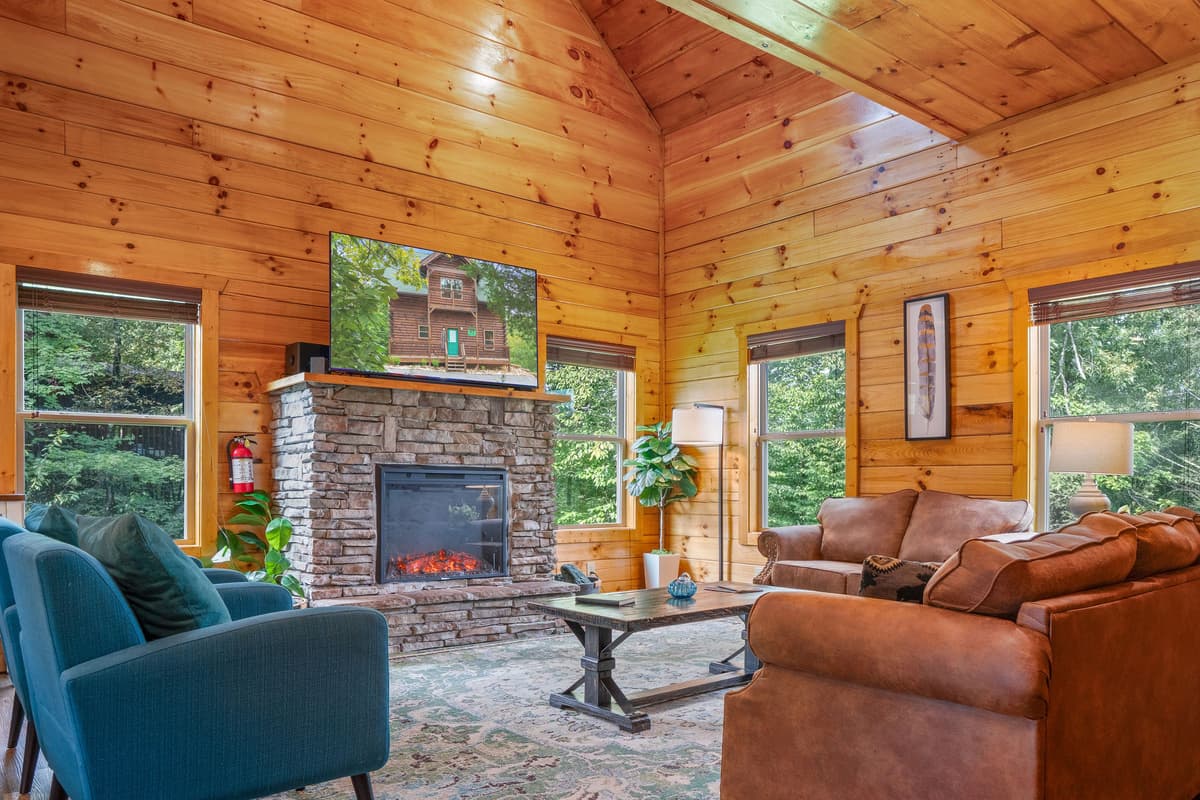 Catch up on your favorite shows or enjoy a movie night on the TV.  The fireplace adds a warm and inviting touch to the space.