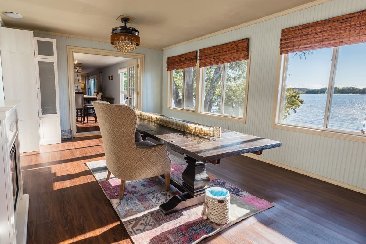 A comfortable work desk provides a convenient spot to catch up on emails or work remotely.