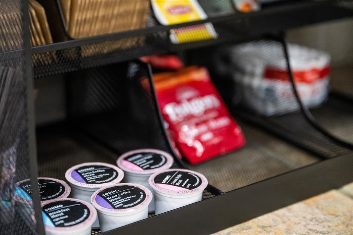 Stocked Kitchen Organizer with K-Cup Pods and Snacks for Your Morning Routine