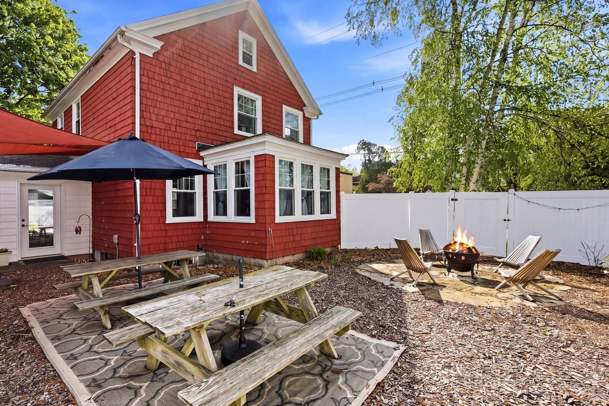 The shaded picnic tables are perfect for outdoor meals, morning coffee, or gathering with family and friends. Fire up the grill for an easy cookout and enjoy your meal outdoors.