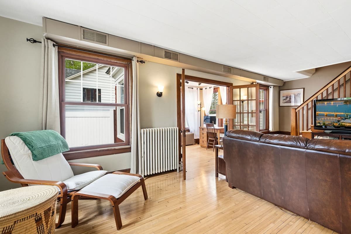 The inviting space is perfect for morning coffee, family conversations, or winding down after a day of exploring.