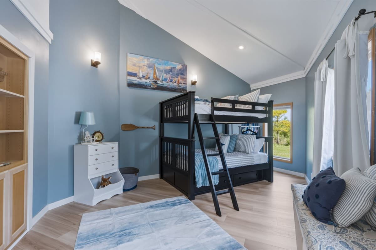 Fun and functional full-over-full bunk bed setup, perfect for families or groups needing extra sleeping space. 