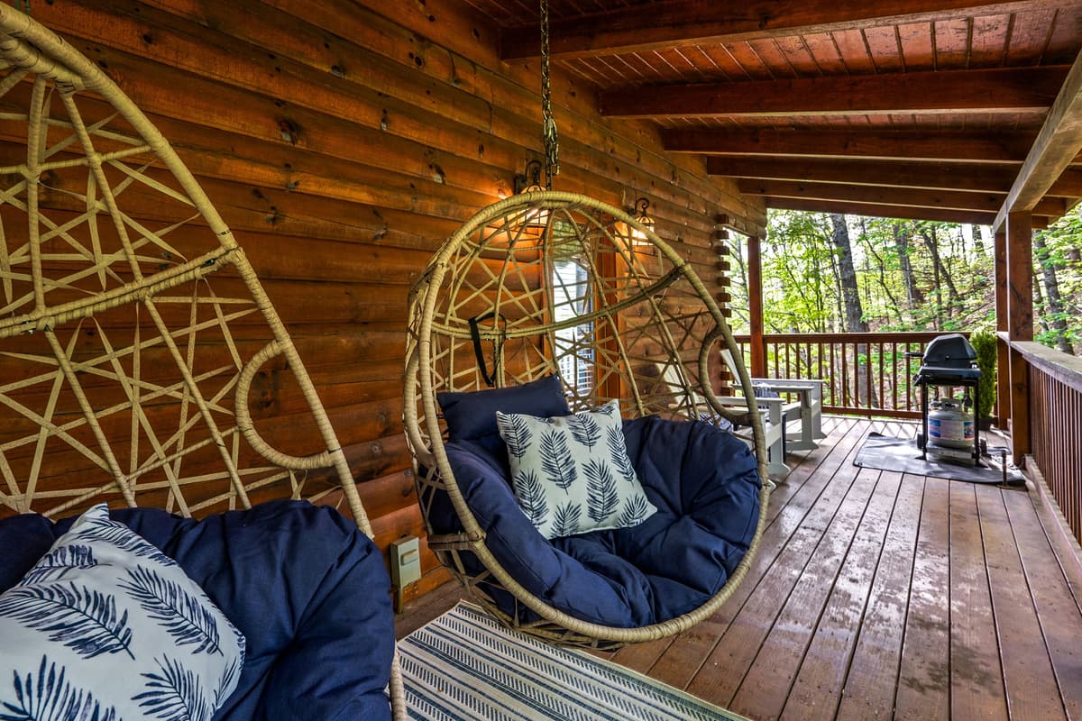 Slow down and enjoy the simple pleasures of cabin life on the porch swing.