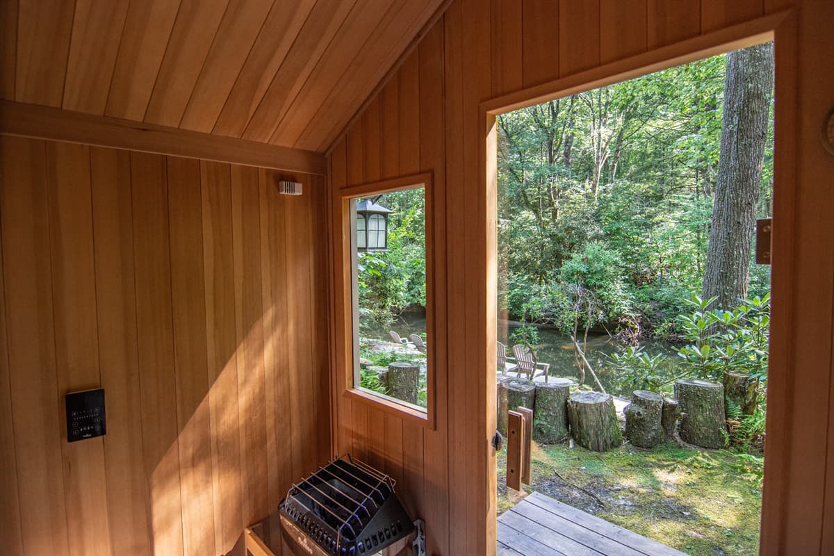 Finnish sauna with a river view right outside the door.