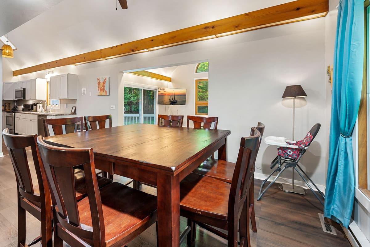 Enjoy meals together in the welcoming dining area, with comfortable seating for up to eight guests.