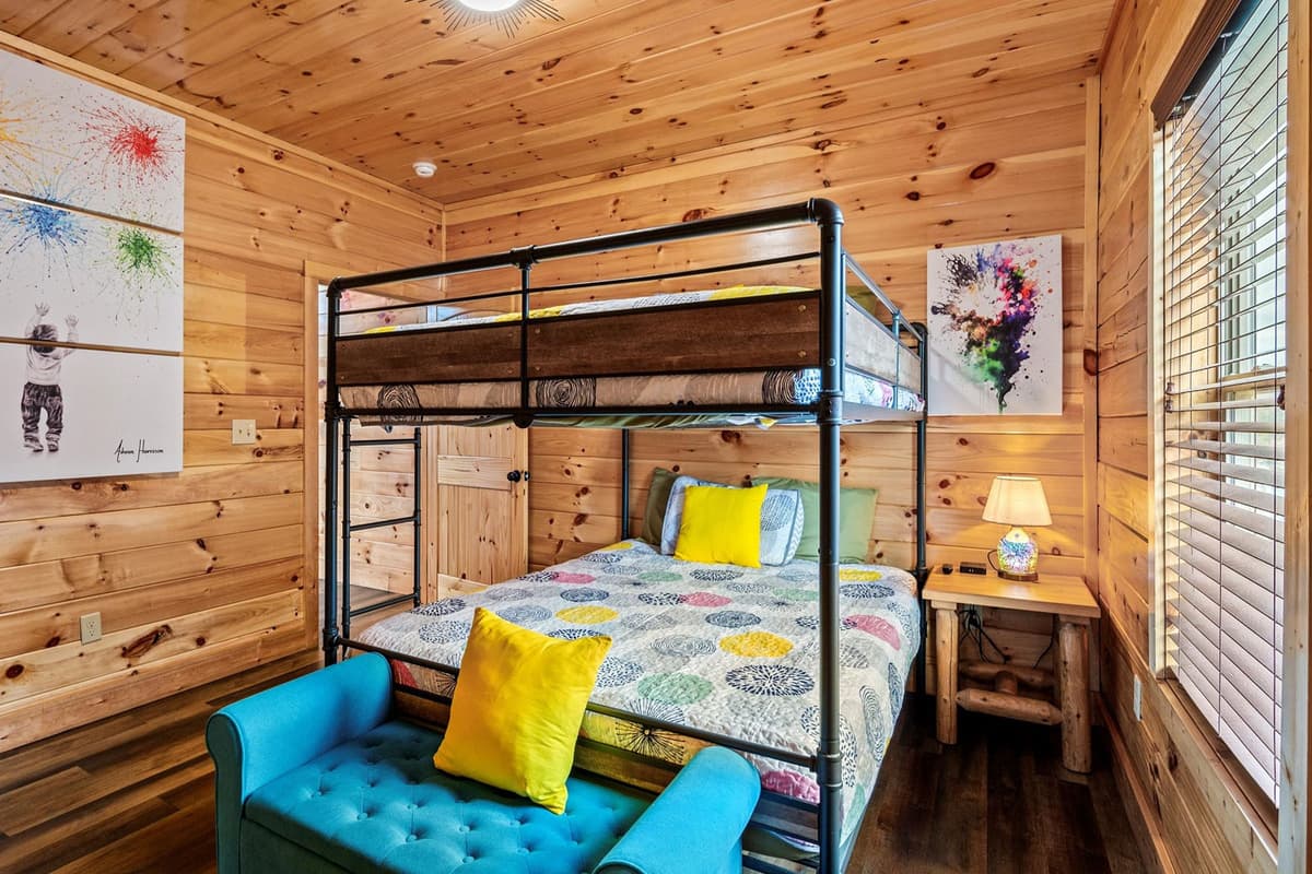 Make room for everyone in the cozy queen-over-queen bunk bedroom!