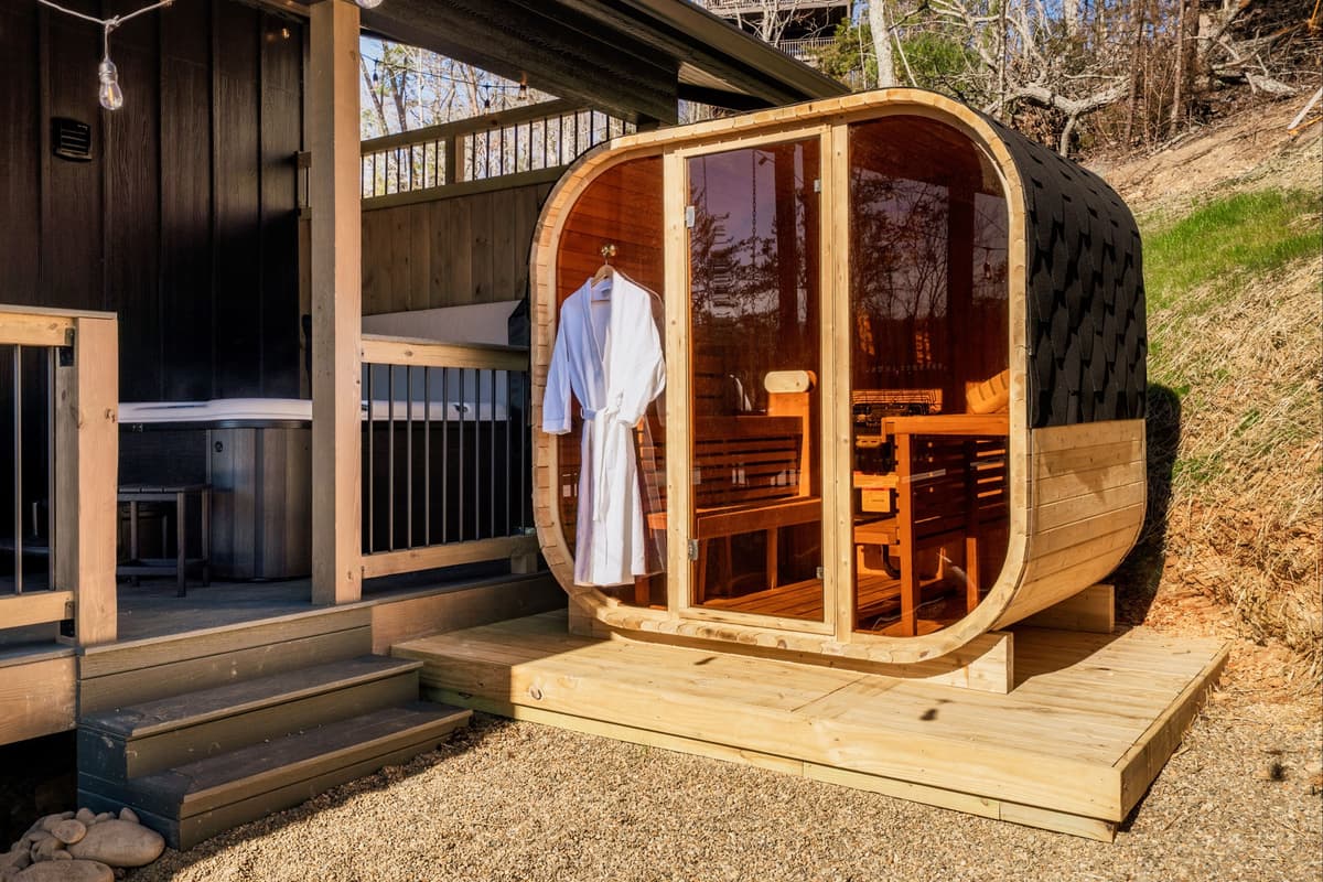 Take your relaxation to the next level with the private backyard sauna.