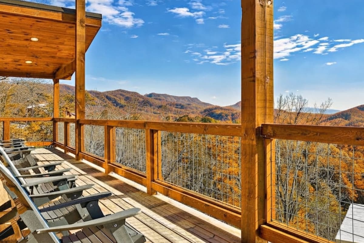 Take in the beauty of fall from the comfort of the deck, with vibrant Smoky Mountain foliage stretching across the landscape. R