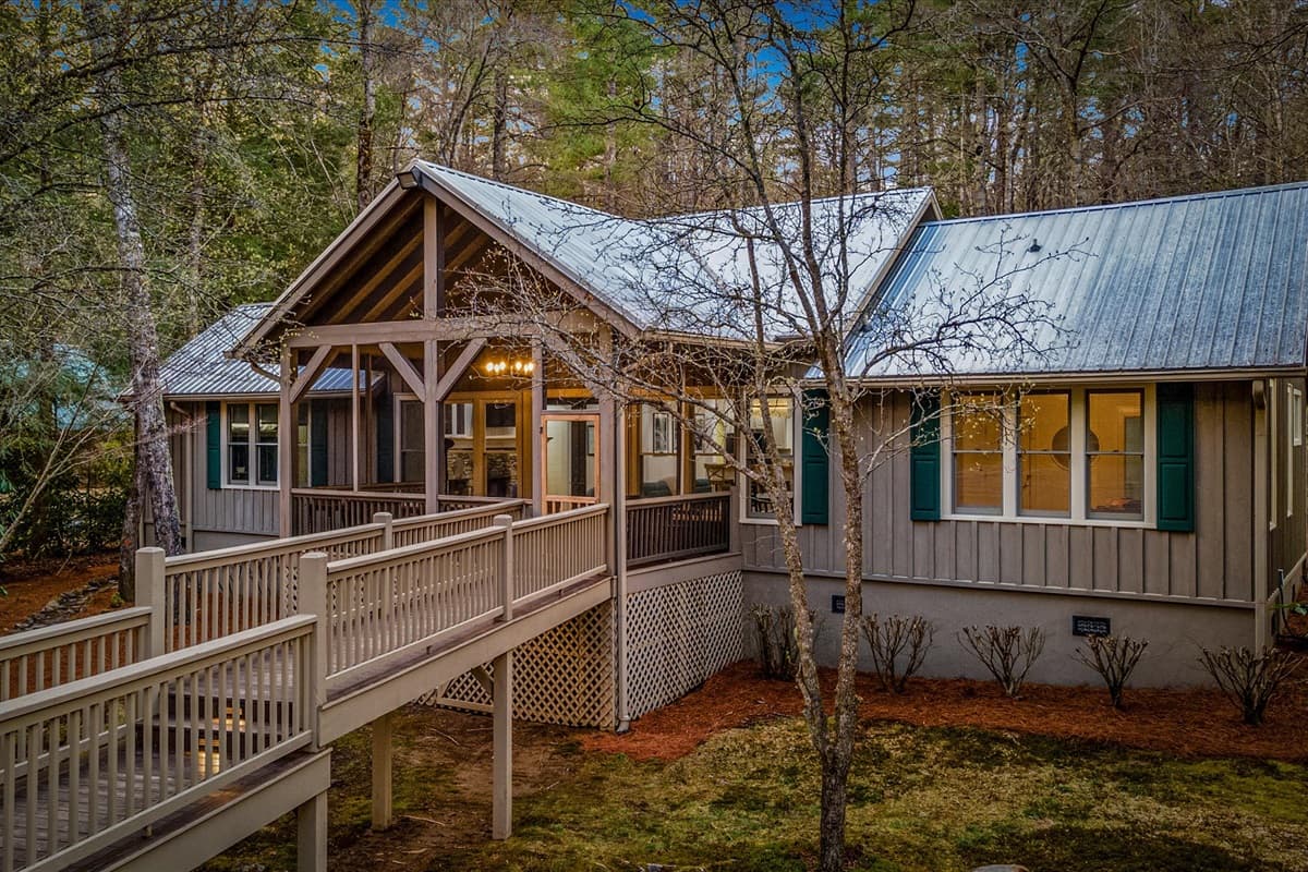 The porch never ends! This walkway will have you right at the river! 