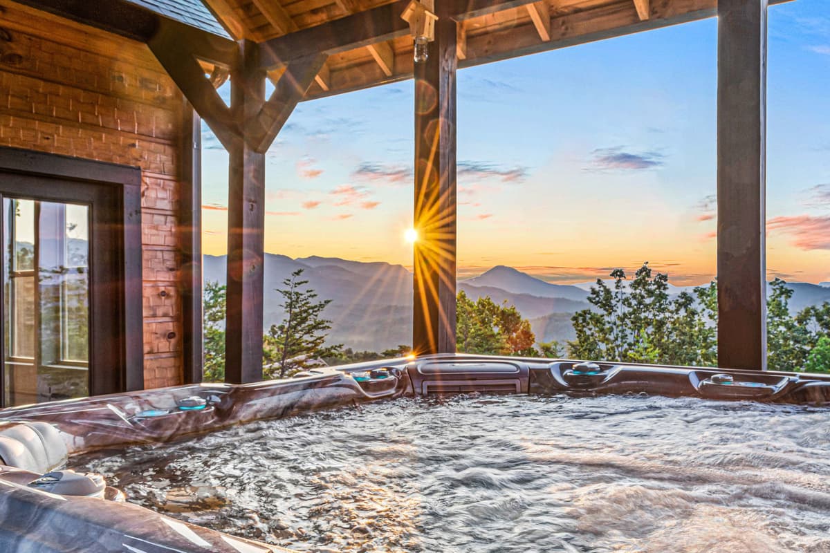 This inviting hot tub is the perfect spot to unwind, sip your favorite drink, and enjoy the peaceful beauty of the Smokies.