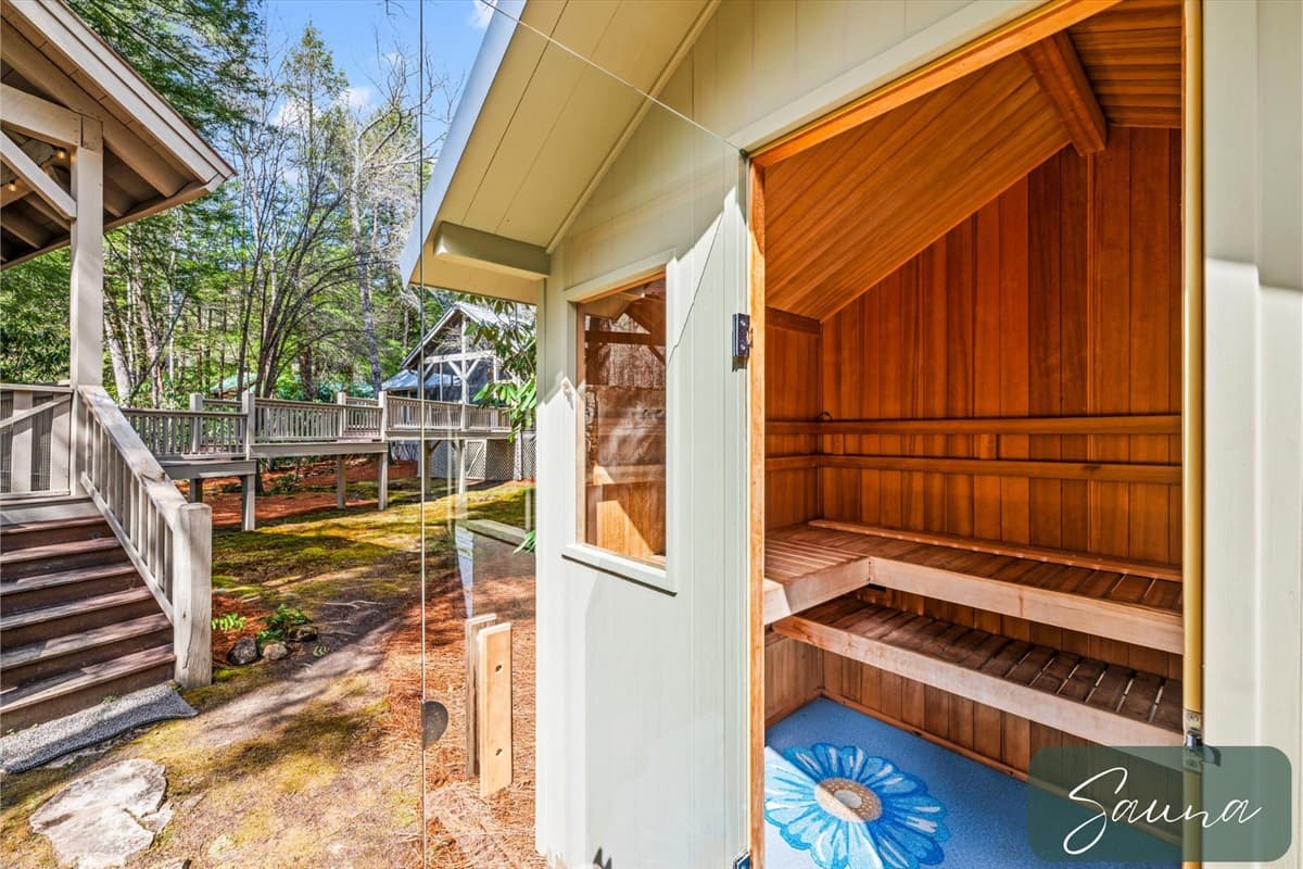 Exterior Staircase Leading to the Sauna and Riverfront Porch