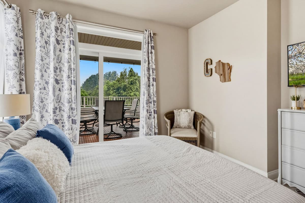 Step outside in the morning to enjoy a cup of coffee or take in the peaceful surroundings. The deck also features an outdoor dining area, offering a convenient spot for meals in the fresh air.