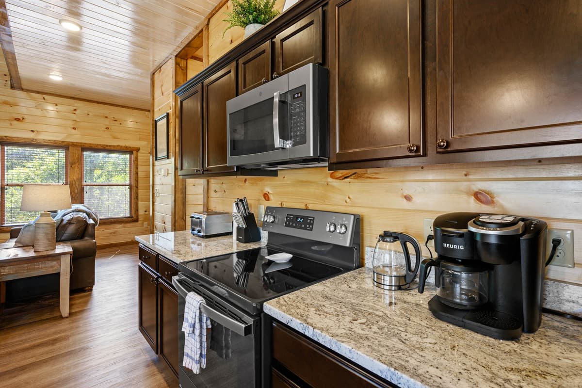 Stainless steel appliances add a modern touch while giving you everything you need for a comfortable stay.