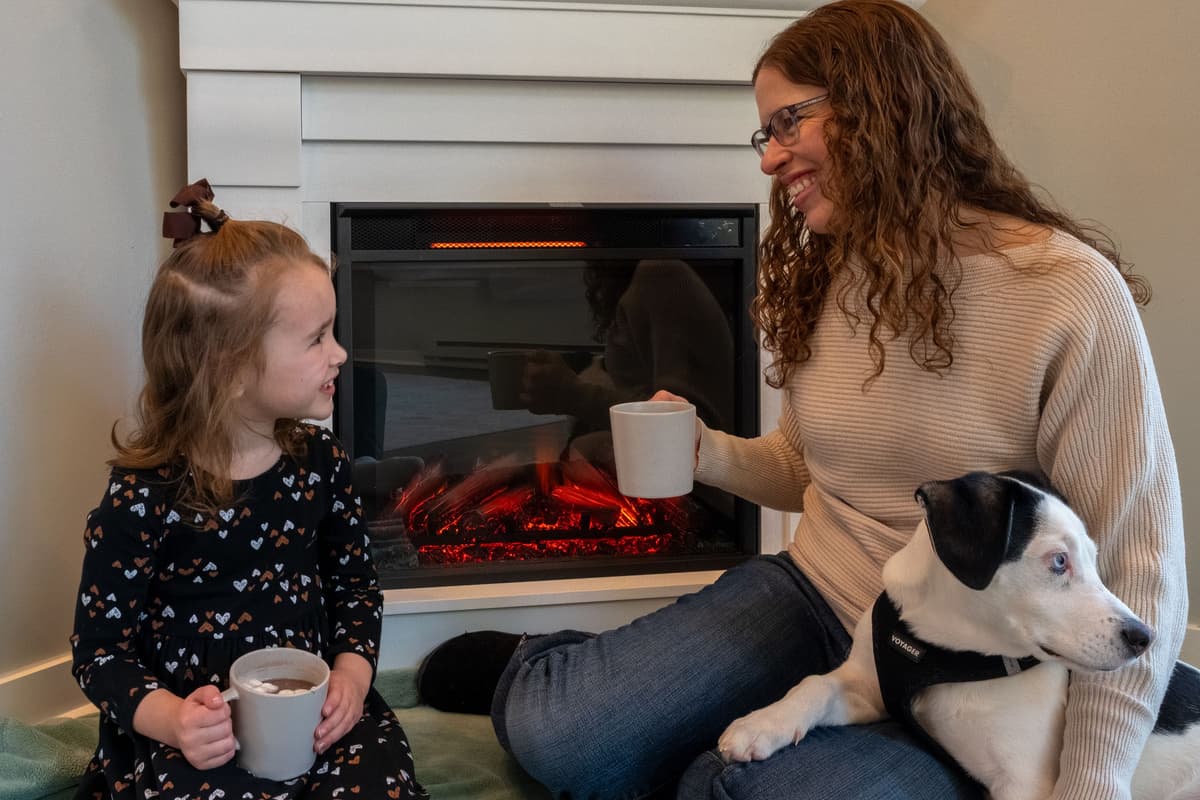 The fireplace adds an extra touch of warmth and coziness when you want to slow down.