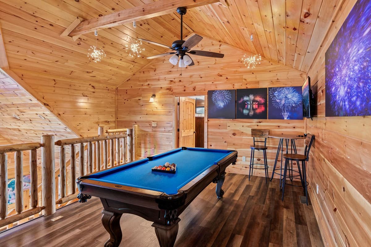 Rack up some fun in the game room with a pool table ready for friendly competition!  Gather your crew, grab a cue, and see who can claim bragging rights
