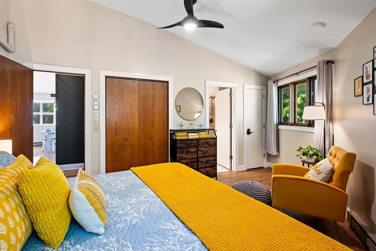 The spacious bed provides plenty of room to stretch out and enjoy a restful night’s sleep. After a day of exploring Door County, retreat here for some quiet downtime.