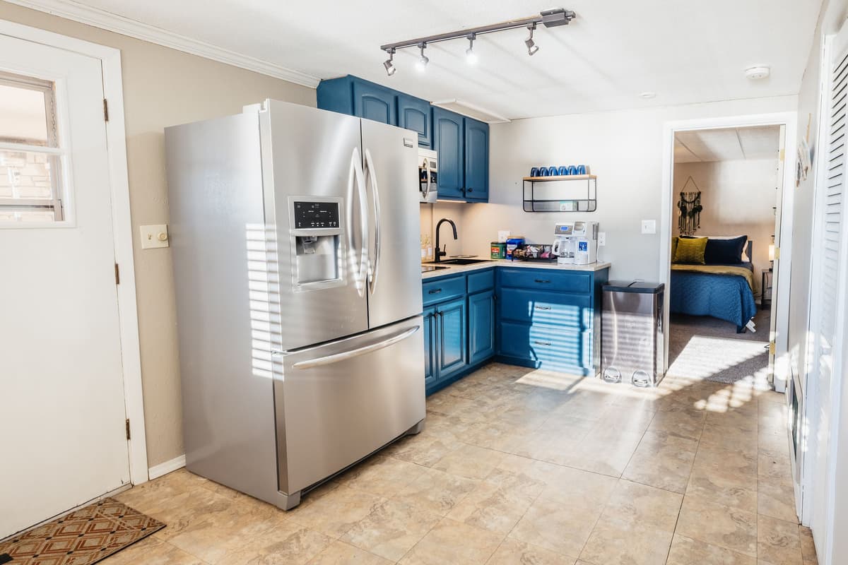 The lower-level kitchen offers added convenience for families and larger groups staying at House by the Lake.