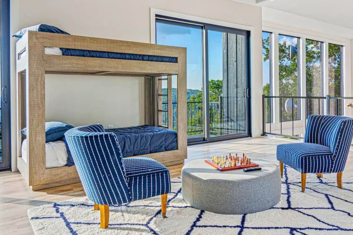 The open layout keeps the space bright and inviting, with comfortable seating for relaxing between activities.