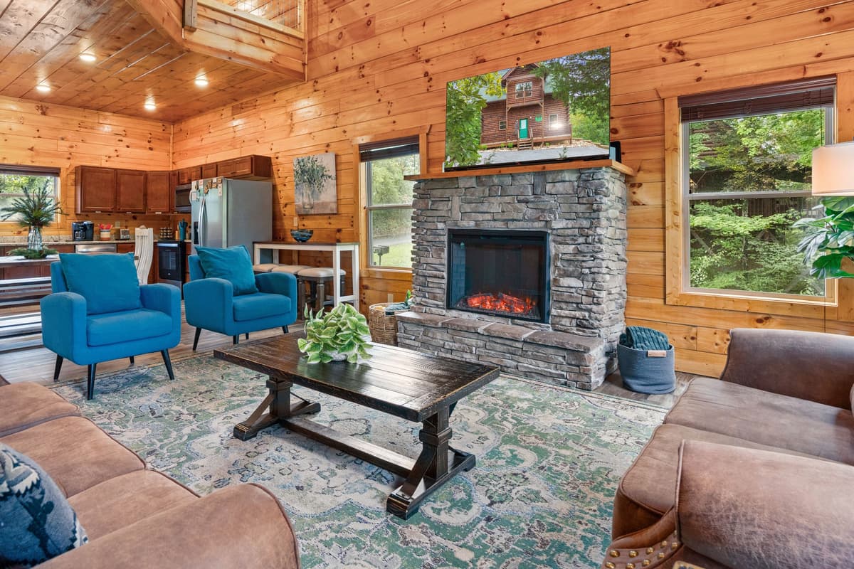 Relax and unwind in the cozy living room, complete with a comfy sofa perfect for settling in.