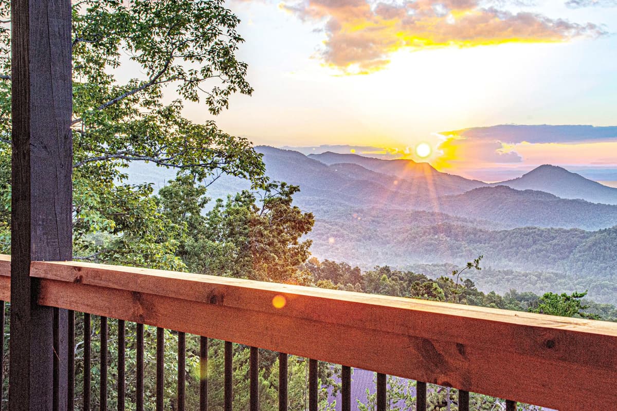 Take in beautiful mountain views from the comfort of the cabin.