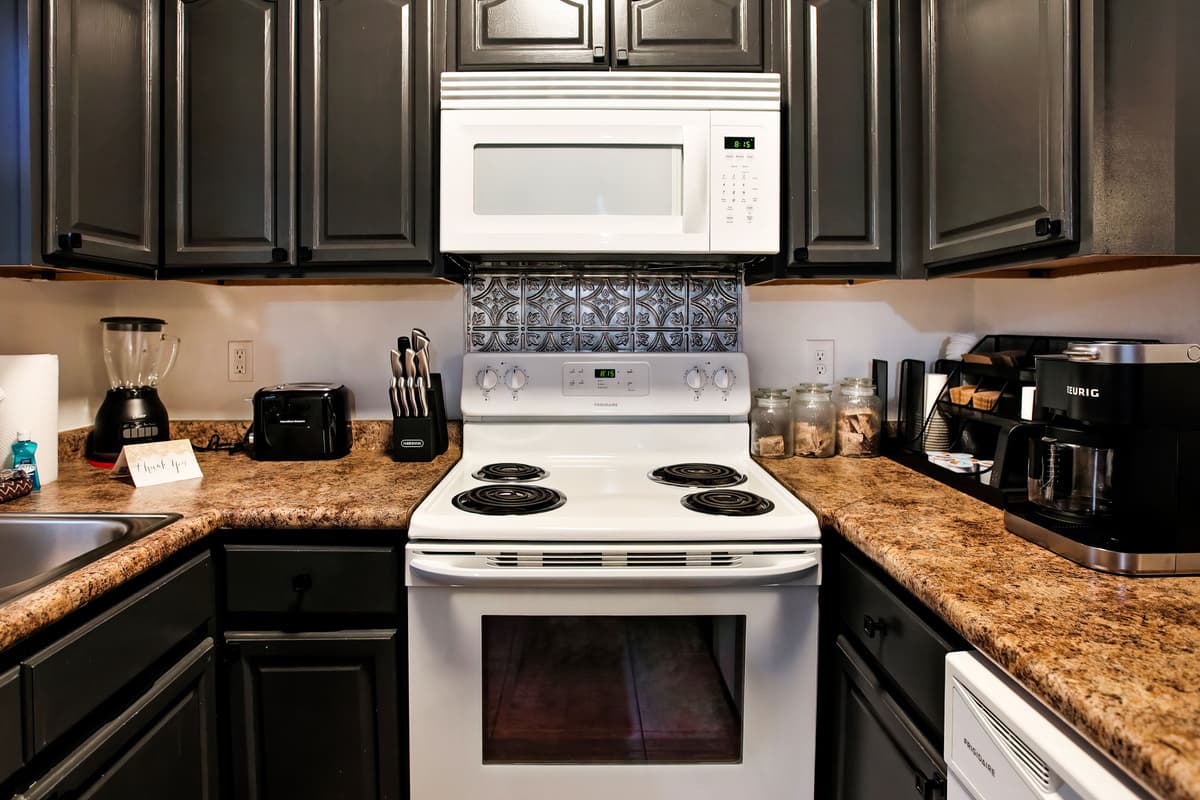 The fully stocked kitchen makes preparing meals during your stay easy and convenient.