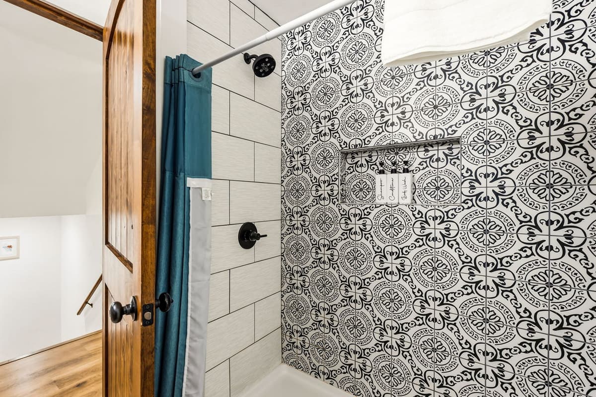 The spacious walk-in shower provides an easy and convenient way to get ready for the day.