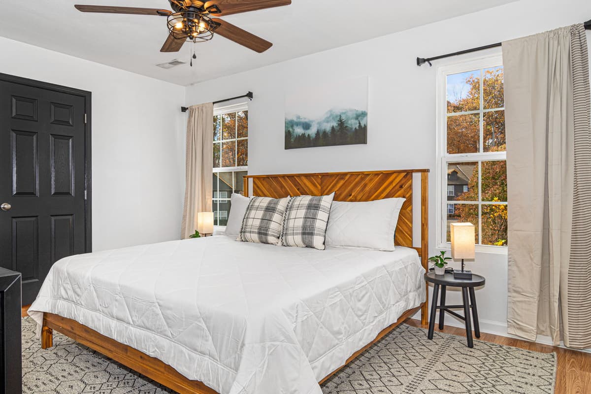 Head upstairs to the comfortable king bedroom, designed for a peaceful night’s rest.
