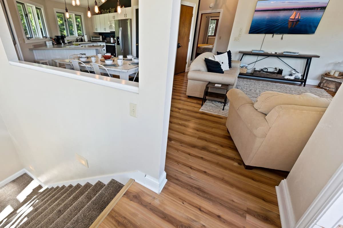 The inviting area gives everyone plenty of room to gather and unwind.