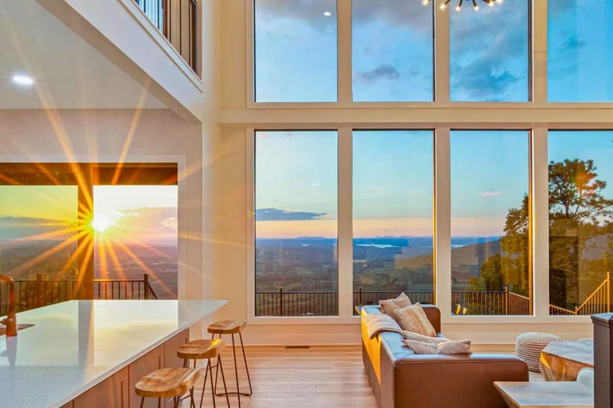 Large windows bring in natural light and add to the bright, welcoming feel of the space.