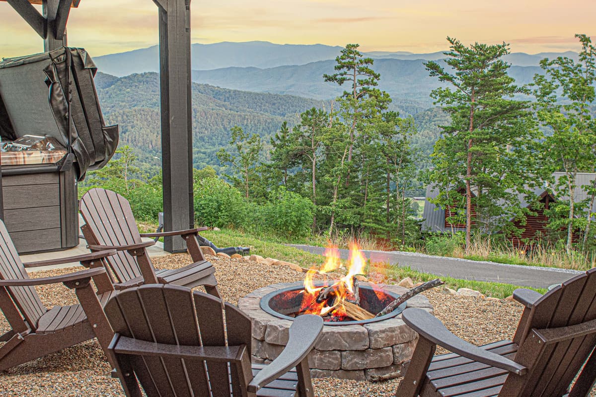 Nothing says cabin getaway quite like a crackling firepit and a peaceful evening in the mountains.