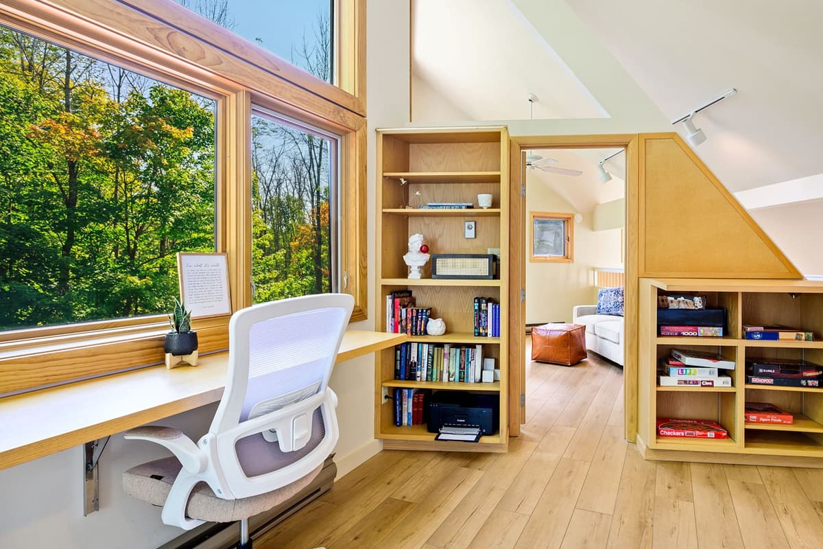The workspace offers a quiet spot to catch up on emails or get a little work done during your stay.