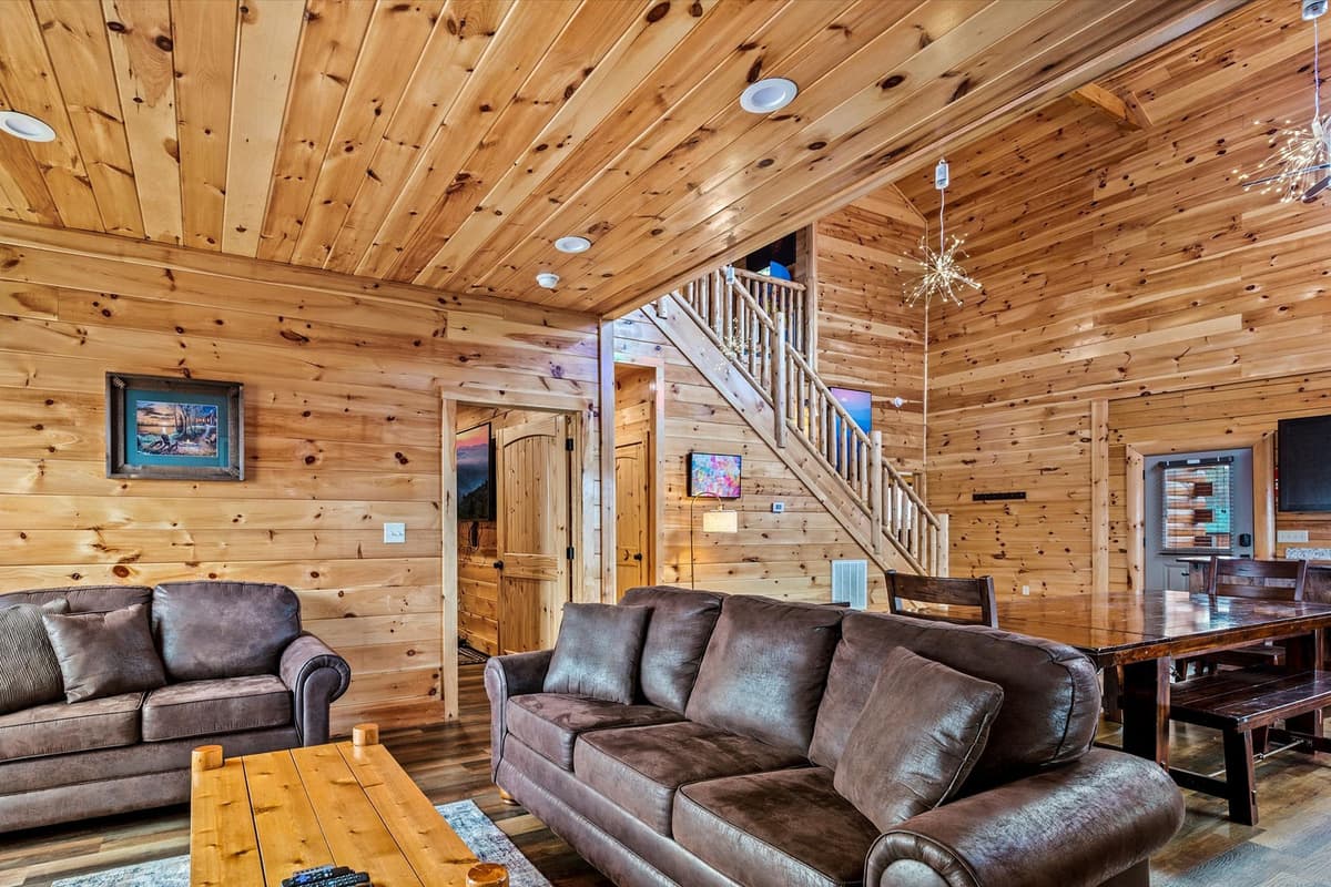 Settle into the inviting living room, designed for cozy moments after a day of adventure.