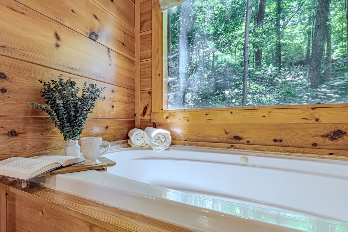 Unwind in a beautiful soaking bathtub designed for a little extra relaxation.