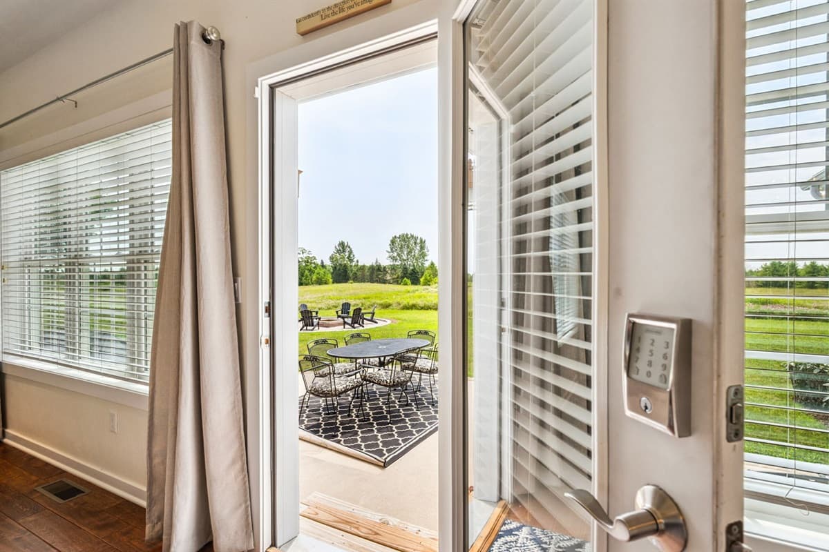 The back door opens directly to the patio, creating an easy indoor-outdoor flow.