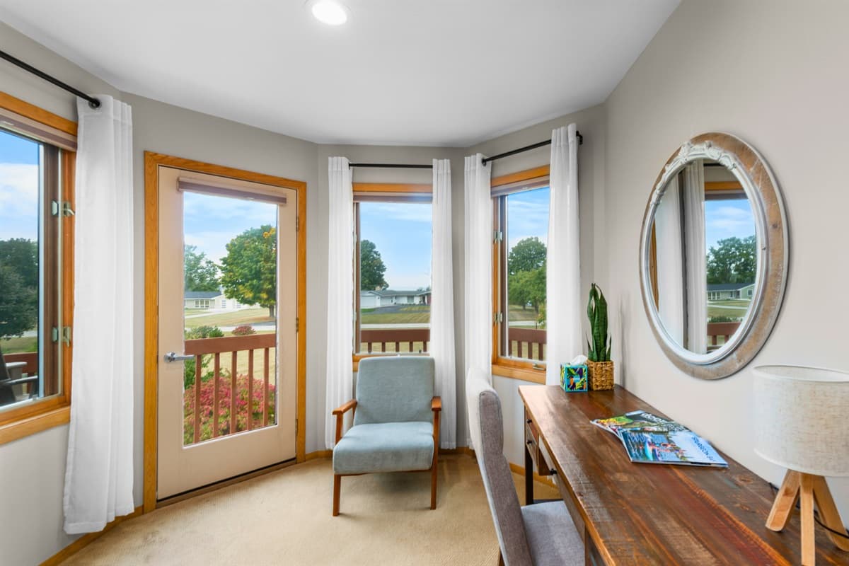 Large windows provide beautiful views, perfect for enjoying morning coffee or evening sunsets.