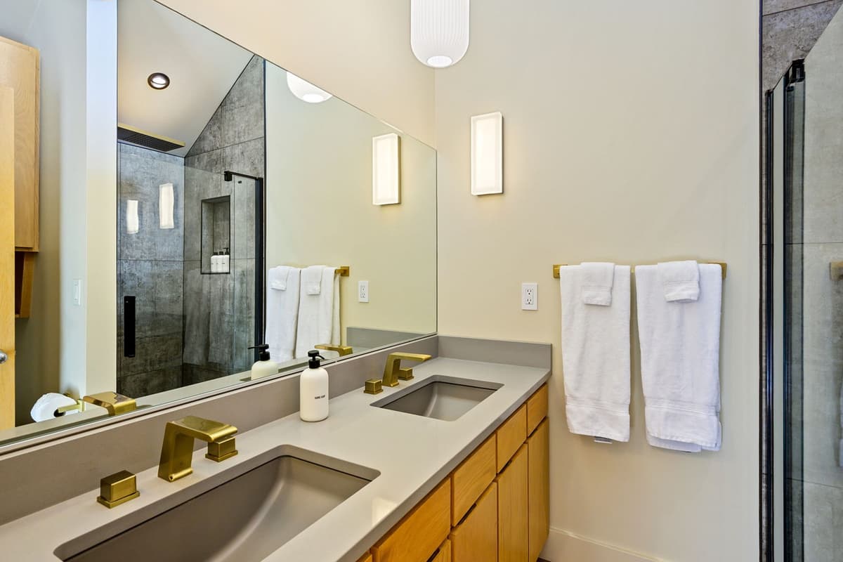 The bathroom provides everything you need to freshen up during your stay.